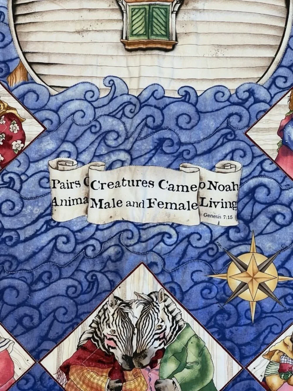 Noah’s Ark Handmade Baby Toddler Quilt Good Ship Noah 27.5” X 40.5” READ